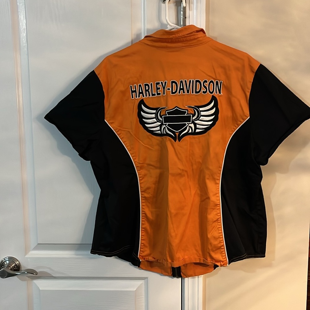 Harley Davidson black & orange zip up short sleeve shirt size 2W - Picture 2 of 5